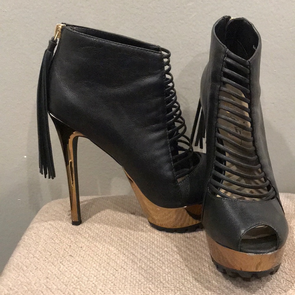 Black & gold platform heels
